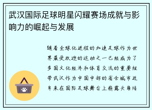 武汉国际足球明星闪耀赛场成就与影响力的崛起与发展